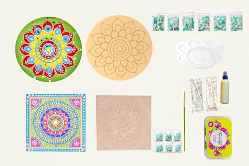 Decordial Lipan art materials kit with 8 inch round MDF DIY kit (1 x lippan art clay, 2 x lippan art board, 4 set of lippan art mirror (200 pieces), 2 x lippan art painting brush and acrylic colour - Image 2