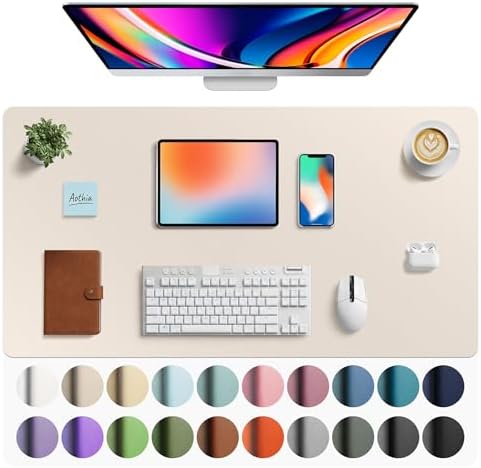 Aothia Faux Leather Desk Mat - Large Mouse Pad, Non-Slip PU Leather Blotter, Waterproof Writing Surface for Office and Home (Eggshell, 40" x 24") by AothiaSimpleNaturalUnique