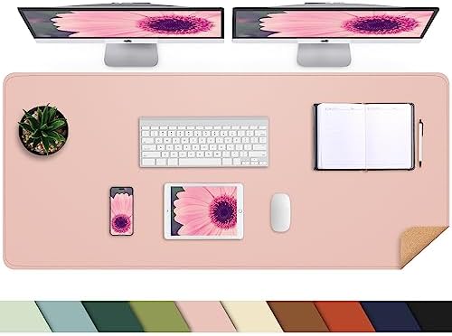 AFIING Cork Desk Mat 55" x 17", Dual-Sided Natural Cork & PU Leather Desk Pad, Non-Slip Waterproof Large Mouse Pad for Office, Home & Gaming (Pink) by AFIING