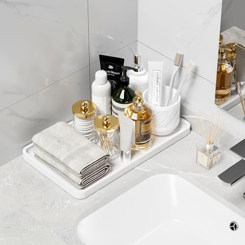 Weenson Bathroom Vanity Tray for Countertop Decor Perfume Makeup Toiletries Toilet Tank, Large Bamboo Kitchen Tray for Spice Salt, Serving Tray for Food Coffee, Nightstand Candle White 14.2”x8.3” - Image 4