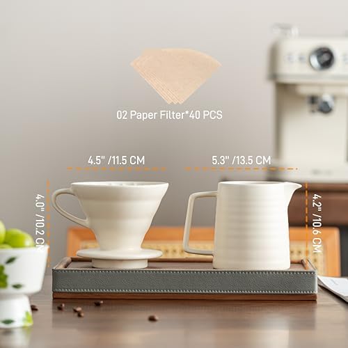 Pour Over Coffee Maker Set,Ceramic Coffee Maker With 40 pcs Paper Filter，15oz/450ml Pour Over Coffee Dripper (White) - Image 2