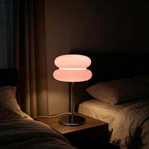 Table Lamp for Bedroom,Mid Century Modern Lamp for Nightstand, Dimmable Retro Egg Tart Bedside Small Lamps,Unique Home Mushroom Decor Aesthetic Cute Table Lamps nightstand lamp (Pink) by Unknown