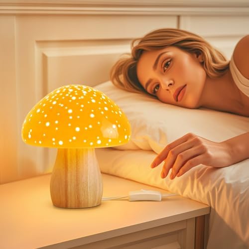 BOHON Mushroom Lamp Ceramic Bedside Table Lamp for Bedroom Orange - Image 4
