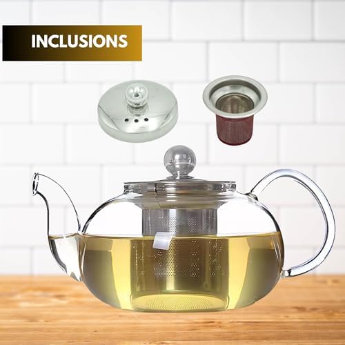 20 oz Clear Glass Teapot with Infuser, Borosilicate Stovetop Tea Pot - Image 3