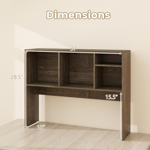 GIANTEX Desktop Bookshelf, Countertop Storage Hutch with 4 Shelves for Computer Desk, Dressing Tabletop Display Rack, Multipurpose Desk Hutch Storage Organizer for Home Office Dorm (Grey Oak) - Image 3