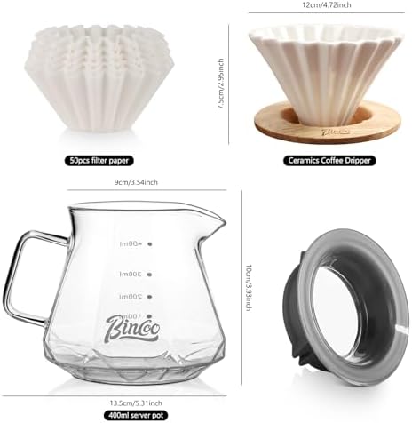 Bincoo 400ML Pour Over Coffee Maker Set with Filter Paper,Ceramic Pour Over Coffee Dripper 1-2 Cups-Professional Coffee Brewing Pot for Home Office(White) - Image 6