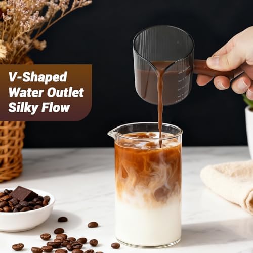 Espresso Measuring Cup 4 Oz, Espresso Glass Cups with Wood Handle, Milk Frothing Cup, Espresso Cup for Coffee, Milk, Tea or Maple Syrup Serving (Gray, 4 oz) - Image 5