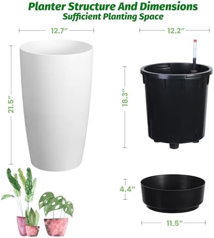 Garvee Tall Planters for Outdoor Plants, 22 in Planters Set of 2, White - Image 2