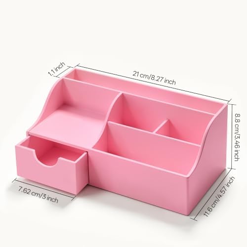 HBlife Acrylic Desk Organizer with Drawer, Pen & Pencil Holder, Multifunctional Desktop Caddy for Office Supply and Organization (All Pink) - Image 2