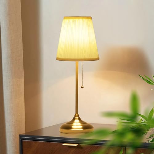 Modern Table Lamp for Bedroom, Gold Bedside Lamp, Farmhouse Nightstand Lamp with Pull Chain Switch, 20" Small Table Lamp for Reading, Hotel, Buffet Candlestick by SmeikeLighting