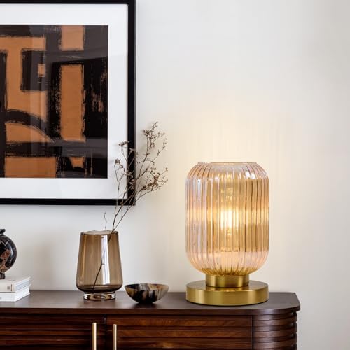 Mid Century Modern Table Lamp, 6" Amber Glass Desk Lamp Plug in - Image 2