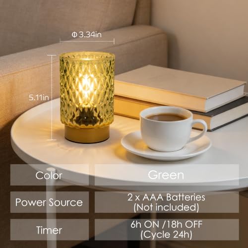 LUSHARBOR Battery Operated Lamp with Timer, Set of 2 Small Table Lamp Green - Image 4