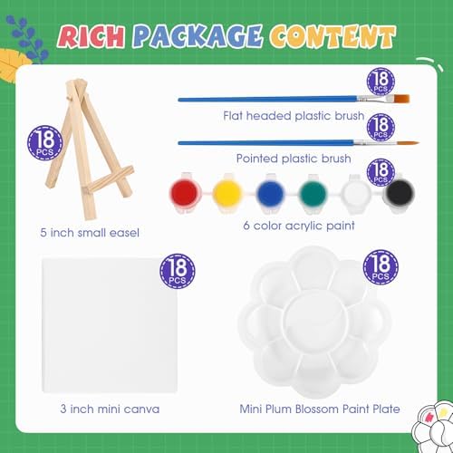 ESRICH 18 Set Mini Acrylic Paint Kit, Mini Stretched Canvas with Easel - Image 2