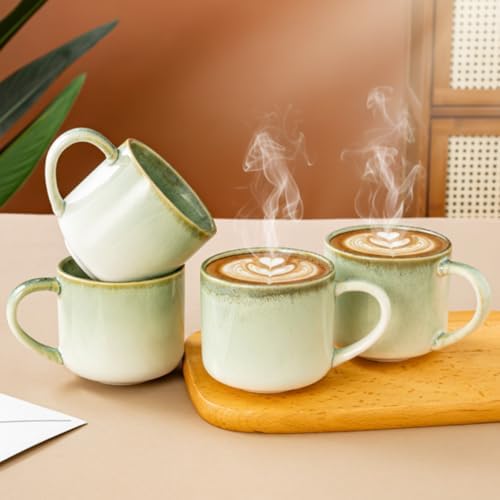 10 oz Ceramic Coffee Mugs Set of 4, Large Coffee Cups with Handles by Seworlan