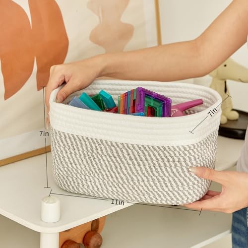 R RUNKA Small Cotton Rope Basket – Storage Bin for Organizing (10.6" x 6.7" x 6.7"), Bathroom Storage Basket for Shelf, Counter & Closet（White & Mixed Grey） - Image 2