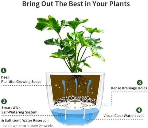 Melphoe 2 Pack Self Watering Hanging Planters Indoor Flower Pots, 8.3 Inch Outdoor Hanging Basket, Plant Hanger with 3Hooks Drainage Holes for Garden Home (White) - Image 5