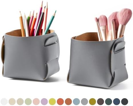 HOMIEAZICOZI 2-Pack Cork Leather Desk Accessories Storage - Pencil Pen Holder - Makeup Brush Holder Organizer - Stylish Addition to Home Decor (Gray) by HOMIEAZICOZI
