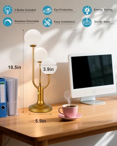 Lightdot Gold Globe Table Lamp for Bedroom Gift G9 Bulbs Included Dimmable - Image 4