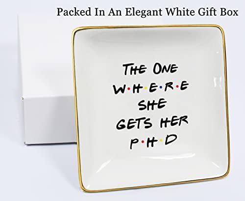 NZY Doctorates Degree Doctor Student Graduate Gift for Best Friend Daughter Cousin Sister,Unique PhD Graduation Gift for Her-The One Where She Gets Her PHD,Jewelry Tray Ring Dish Trinket Holder - Image 6