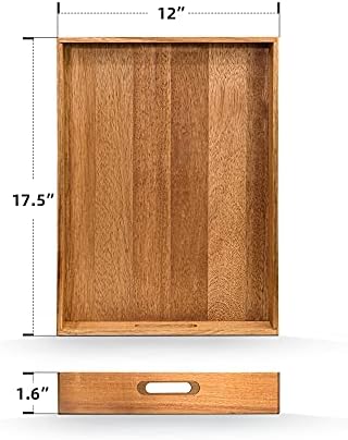Acacia Wood Serving Tray with Handles (17 Inches) – Decorative Serving Trays Platter for Breakfast in Bed, Lunch, Dinner, Appetizers, Patio, Ottoman, Coffee Table, BBQ, Party –Great for Lap &Couch - Image 3