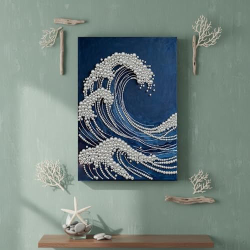 LQCrafK DIY Pearl Art Painting Handcraft Kit for Adults Beginners, Creative Design, Healing Stress-Relieving Home Wall Decoration, with Framed Painting and Tools-Waves - Image 2