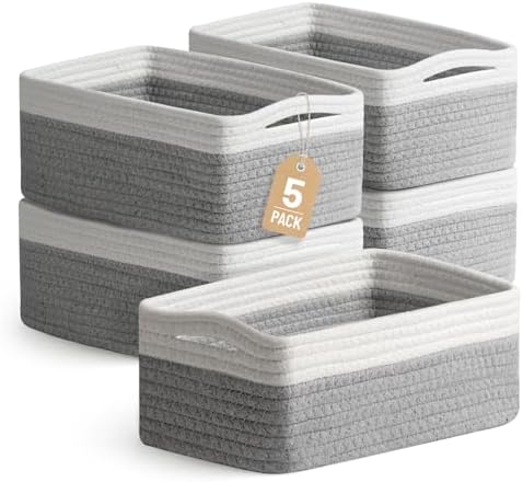 5 Pack Small Woven Storage Baskets for Shelves, Gift Baskets Empty by YILOBI