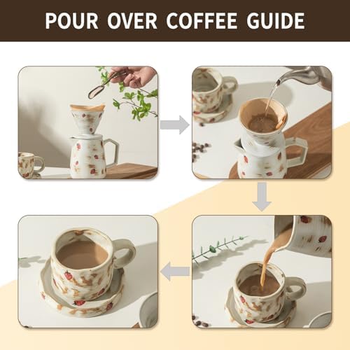 Handcrafted Pour Over Coffee Maker Set with Coffee Cup with Strawberry Pattern 20 Count Paper Filter V60 Drip Coffee Maker 20 oz Coffee Dripper (Strawberry) - Image 5