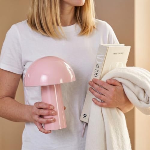 Brightech Celia Table Lamp – 10" Touch-Controlled Mushroom Accent Lamp, Cordless & Dimmable LED, Portable & Rechargeable Bedside Night Light, Sustainable Recycled Modern Patio Lamp, Home Décor – Pink - Image 2