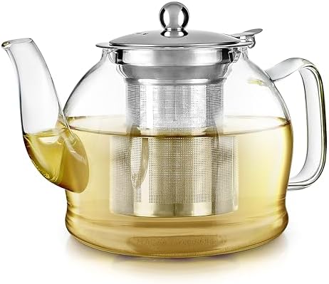 Teabloom Dublin Glass Teapot – Premium Borosilicate Glass with Removable Stainless Infuser – Stovetop Safe – Ideal for Loose Leaf Tea – Tea for Two – 27 oz. / 800 ml (2-3 Cups) by Teabloom