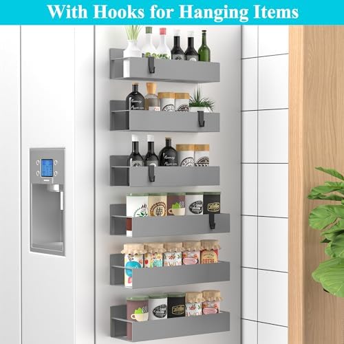 HuggieGems Metal Magnetic Spice Rack for Refrigerator Gray, 6 Pack - Image 2