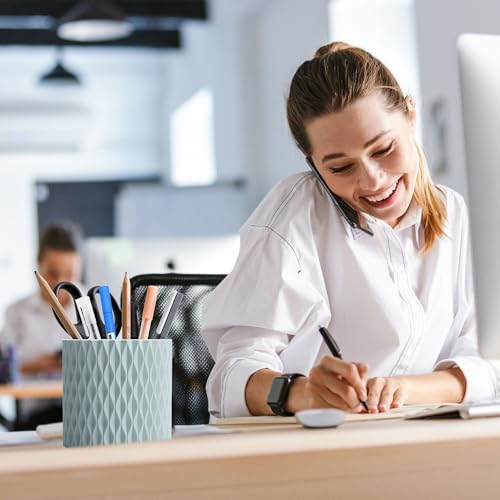 Pencil Holder - 360° Rotation, 5 Slot Desk Supplies For Women Office Aesthetic. Pen Holder For Office&School, Desk Accessories(Blue) - Image 2
