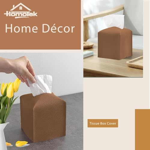 HOMOTEK 1 Pack Tissue Box Cover, Square PU Leather Tissue Holder, Decorative Facial Tissue Cube Paper Organizer Dispenser for Bathroom, Night Stands, Desk, Car 5X5X5'' - Dark Gray, Pebble Grain - Image 2