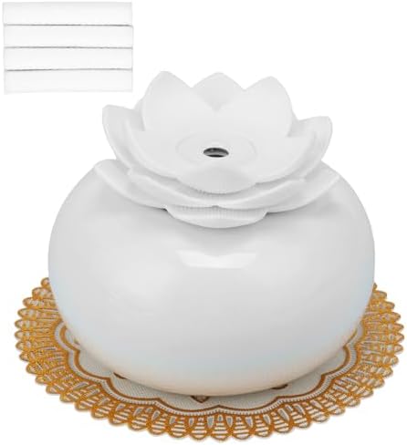 Essential Oil Diffuser, Decorative Ceramic Diffuser, Humidifier Water Lily Top Aromatherapy Diffusers 200ml Ceramic Humidifier Small Oil Diffuser USB for Bedroom Home Office (White) by Unknown
