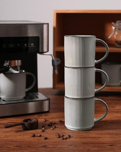famiware Coffee Mug Set for 4, Star 12 oz Catering Mugs Cup Set with Handle for Coffee, Tea, Cocoa, Milk - Ceramic Stoneware Drinkware Set, Smoky Blue - Image 6