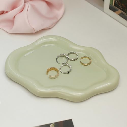 Jewelry Dish Trinket Tray for Women, Ring Dish Holder, Unique Cloud Shape Ceramic Plate Cute Things Vanity Aesthetic Room Decor Mother's Day Birthday (Mint Green) by MDFayeHome
