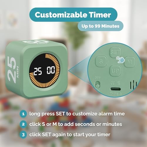 KADAMS Pomodoro Cube Timer Productivity Visual Timer - 5/10/25/50 Min Rotating Countdown (1, Green) - Image 6