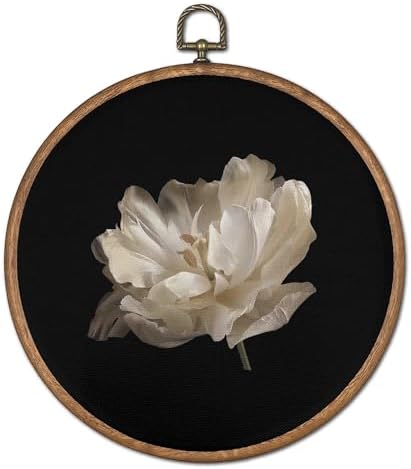 OFJE Vintage Moody White Peony Floral Wall Art Decor, Dark Academia Floral Round Wall Hanging Decor, Rustic Cottagecore Flower Framed Canvas Prints for Home Bedroom Living Room Decorations, 10x10 Inch by Unknown