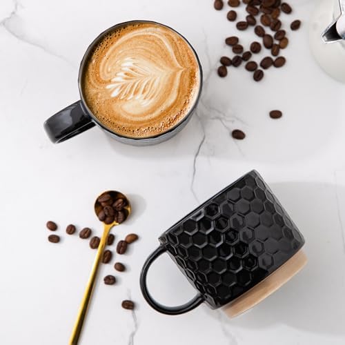GBhome 12 OZ Stackable Coffee Mugs Set of 4, Ceramic Black Coffee Cups Set - Image 3