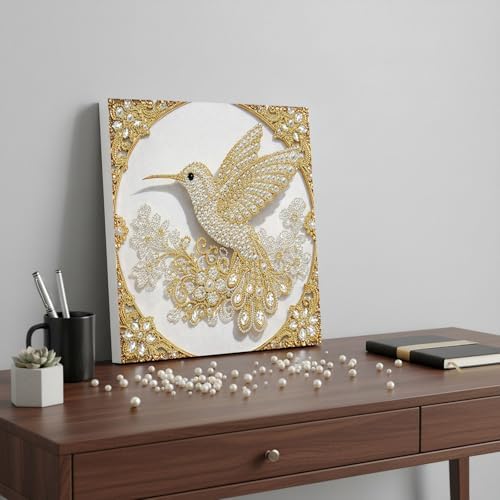 DIY Pearl Art Painting with Frame Creative Pattern Design Festival Stress-Relieving Home Wall Decoration 9.8X9.8in Tool Included-Hummingbird - Image 3