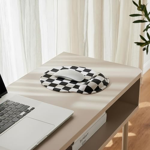Ohocut Black White Checkered Mouse Pad with Gel Wrist Rest, Wrist Support, Ergonomic Desk Accessories for Women, Office Laptop Gaming Decor, Cute Aesthetic Check Design - Image 7