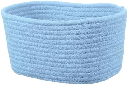 uxcell Small Woven Basket, 8.3x5.9x4.7 Inch Rectangular Rope Basket Decorative Gift Chest Box Cute Mini Woven Storage for Organizing Shelf Storage Bedroom Home Decor, Light Blue by uxcell