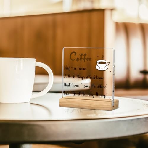 Coffee Bar Decor Sign, Coffees Nook Decoration, Cafe Station Accessories, Coffee Lover Gifts for Women Men, Funny Acrylic Gift Wood Plaque with Stand Office Farmhouse Kitchen Decor 4"x4" - Image 4