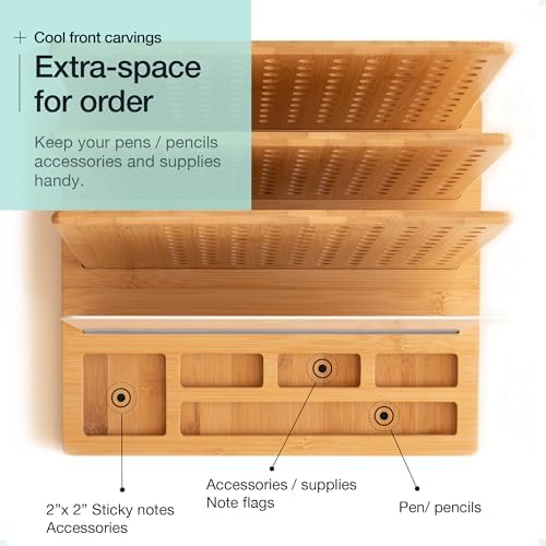 Bamboo Wood Desk Organizer: 3-Tier File Holder, Mail Organizer, Non-Slip Design, Effortless Assembly, Perfect for Desk System - Image 6