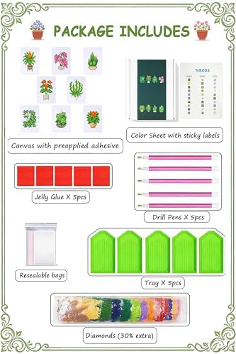 Apomelo 10pcs Small Diamond Art Kits Green Plants,Round Drill Mini Small Diamond Art Kits for Adults Beginners,Mini Diamond Art for Home Wall Desktop Art Decor, 6X8 inches - Image 2
