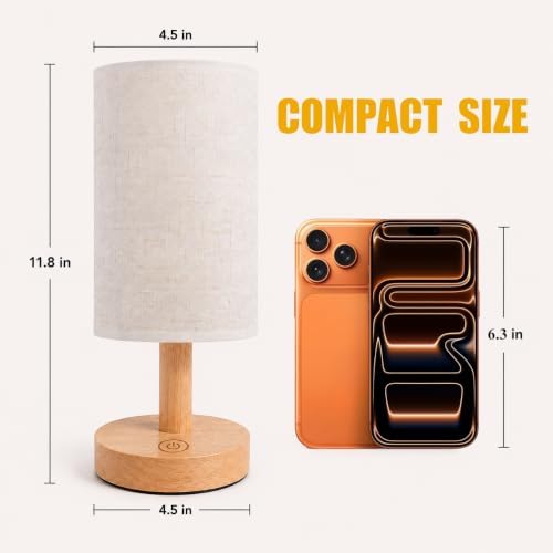 Small Cordless Touch Bedside Table Lamps Set of 2,Minimalist Dimmable Battery-Powered Desk Lamps with Round Fabric Linen Shade,Mini Nightstand Warm Night Lights for Bedroom,Home,Living Room,Office - Image 5