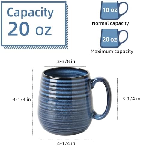 20 oz Large Coffee Mug for Women and Men, Large Ceramic Mug (Blue, 1PCS) - Image 3