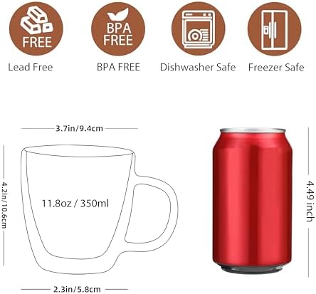 CNGLASS Double Wall Glass Coffee Mugs 12 oz,Insulated Glass Coffee Cups with Handle,Clear Espresso Mugs for Cappuccino,Latte,Tea Bags,Hot and Cold Beverages,Set of 2 - Image 2