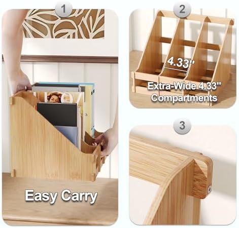 Bamboo Desk File Organizer, 3 Compartment Magazine Holder for Home Office(Nature) - Image 7