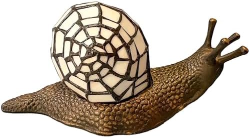 Bieye L10988 White Land Snail Tiffany Style Stained Glass Accent Table Lamp by Bieye