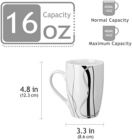 VEWEET Large Coffee Mugs Set of 6, 16 OZ White Cups Set Ceramic, Fiona - Image 3